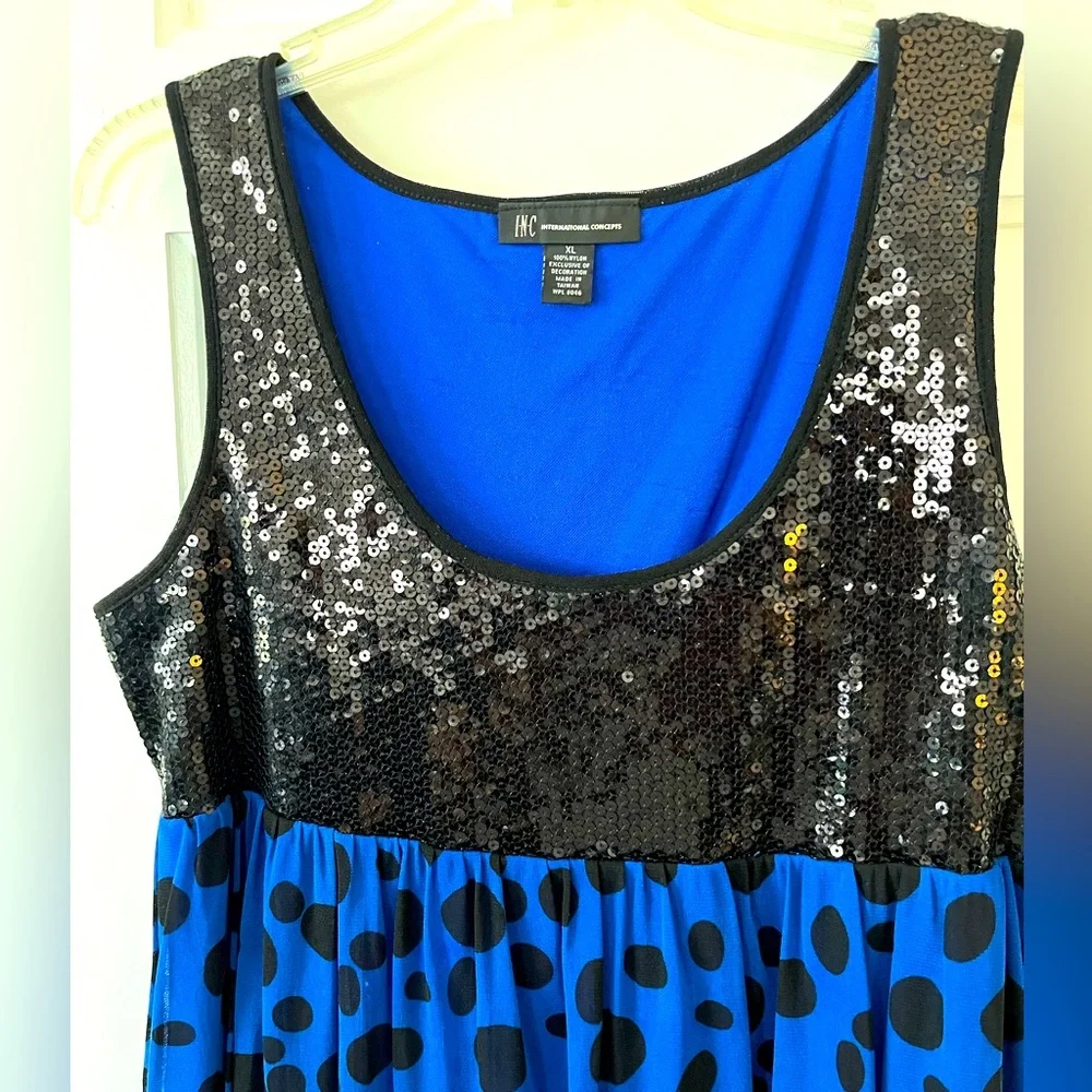 NWOT ALFANI Women's Sleeveless Sequins and Royal Blue and Black Blouse. Size:XL. - Picture 4 of 8